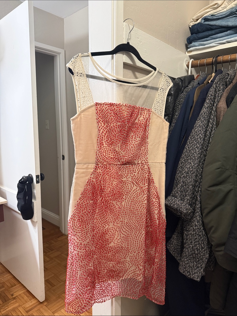 Weston Wear Ivory and Red Patterned Midi Dress